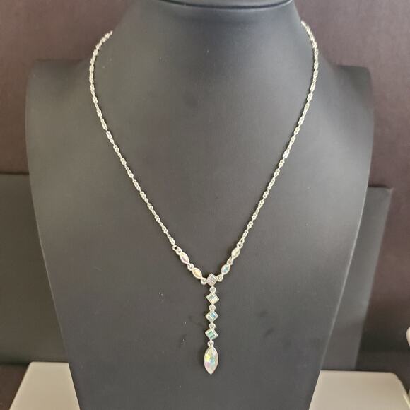 Givenchy Aurora Borealis Necklace Silver Plate Lariat Style Signed - Picture 1 of 12